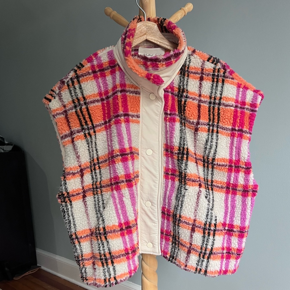 Mustard Seed Pink and Orange Plaid Vest